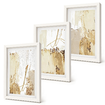 Tríptico enmarcado Diseños abstractos en tonos beige y blanco.