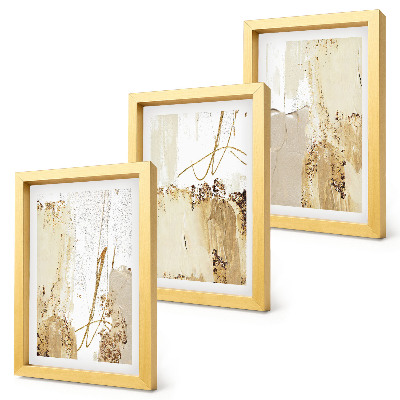 Tríptico enmarcado Diseños abstractos en tonos beige y blanco.
