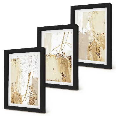 Tríptico enmarcado Diseños abstractos en tonos beige y blanco.