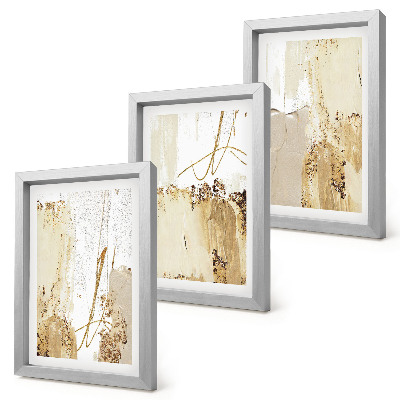 Tríptico enmarcado Diseños abstractos en tonos beige y blanco.