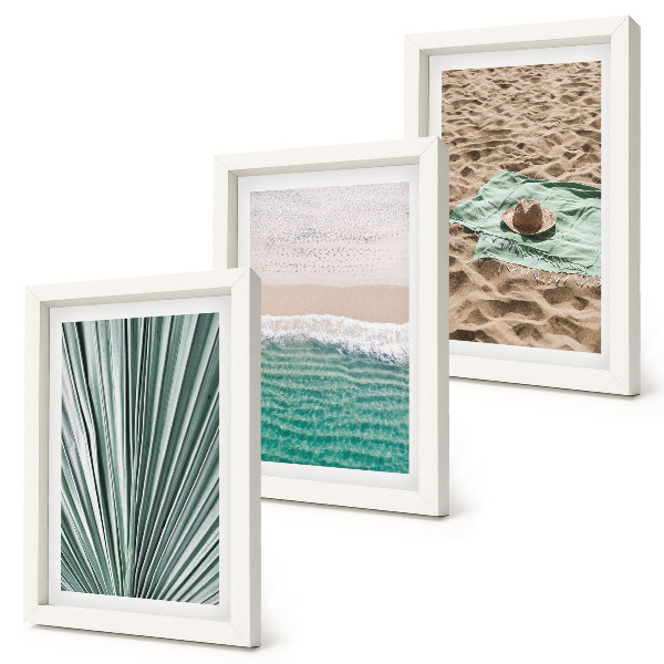 Juego de 3 cuadros decorativos Vistas de las vacaciones de verano en la playa junto al mar.