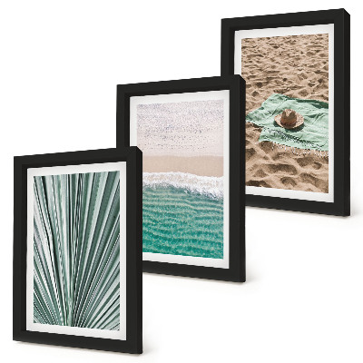 Juego de 3 cuadros decorativos Vistas de las vacaciones de verano en la playa junto al mar.