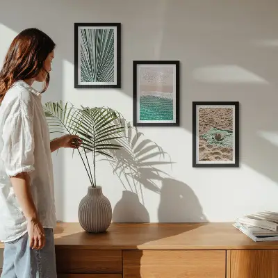 Juego de 3 cuadros decorativos con vistas de vacaciones de verano en la playa