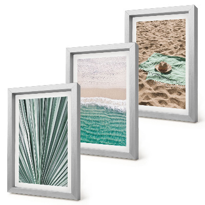 Juego de 3 cuadros decorativos Vistas de las vacaciones de verano en la playa junto al mar.