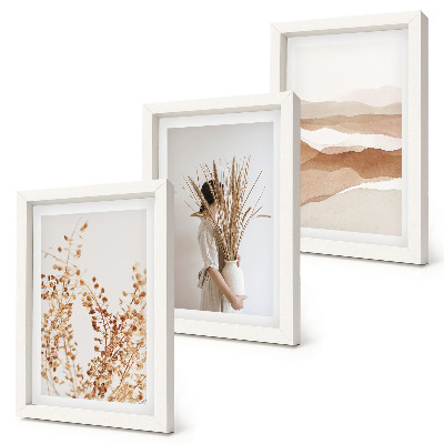 Juego de 3 cuadros decorativos Motivos vegetales abstractos estilo rústico bohemio
