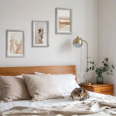 Juego de 3 cuadros decorativos con motivos vegetales abstractos de estilo rústico bohemio