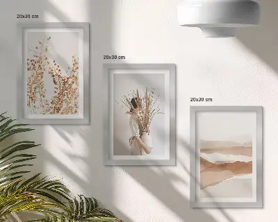 Juego de 3 cuadros decorativos con motivos vegetales abstractos de estilo rústico bohemio