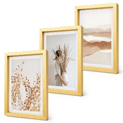 Juego de 3 cuadros decorativos con motivos vegetales abstractos de estilo rústico bohemio
