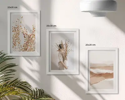 Juego de 3 cuadros decorativos con motivos vegetales abstractos de estilo rústico bohemio