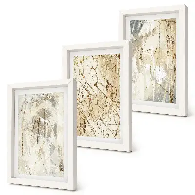 Tríptico enmarcado con diseños abstractos en tonos beige y gris