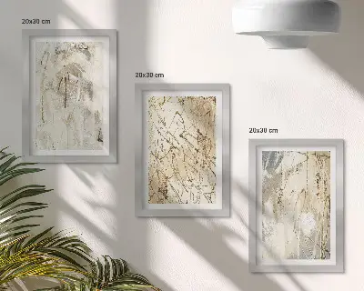 Tríptico enmarcado con diseños abstractos en tonos beige y gris