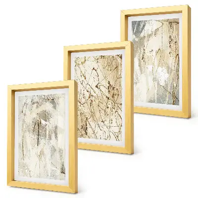 Tríptico enmarcado con diseños abstractos en tonos beige y gris