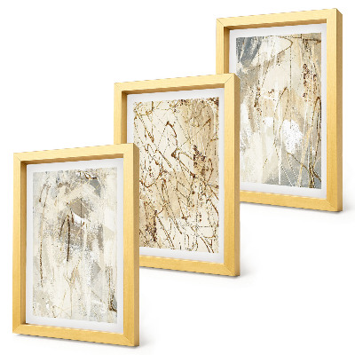 Tríptico enmarcado Diseños abstractos en tonos beige y gris.