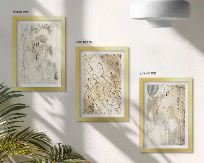 Tríptico enmarcado con diseños abstractos en tonos beige y gris