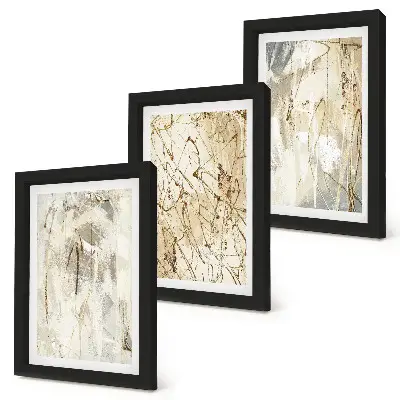 Tríptico enmarcado con diseños abstractos en tonos beige y gris