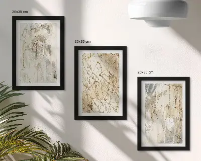 Tríptico enmarcado con diseños abstractos en tonos beige y gris
