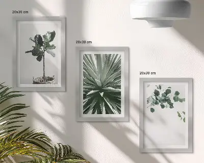 Juego de 3 cuadros decorativos con diseño de plantas verdes en estilo minimalista