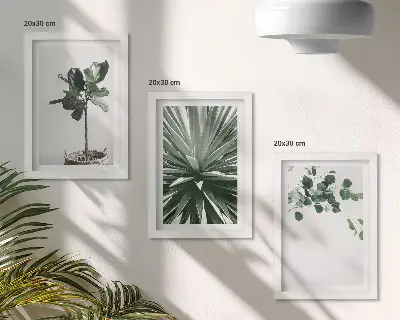 Juego de 3 cuadros decorativos con diseño de plantas verdes en estilo minimalista