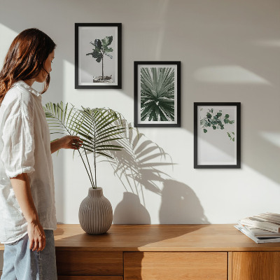 Juego de 3 cuadros decorativos Plantas verdes en un estilo minimalista.