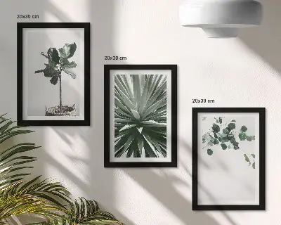 Juego de 3 cuadros decorativos con diseño de plantas verdes en estilo minimalista