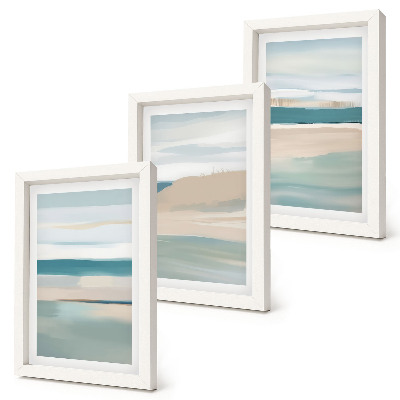 Juego de 3 cuadros decorativos Paisajes abstractos en tonos azules y beige.