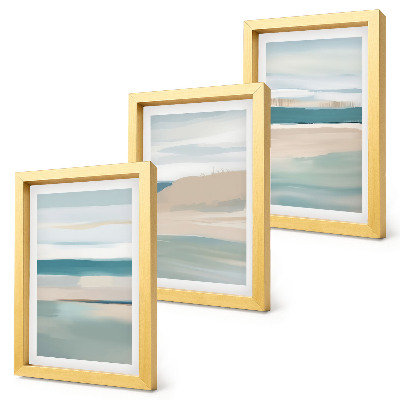 Juego de 3 cuadros decorativos Paisajes abstractos en tonos azules y beige.