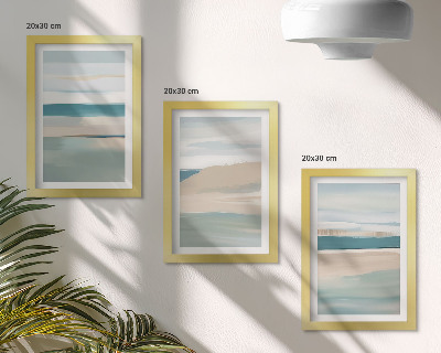 Juego de 3 cuadros decorativos Paisajes abstractos en tonos azules y beige.
