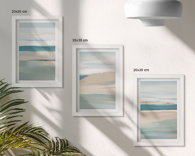 Juego de 3 cuadros decorativos Paisajes abstractos en tonos azules y beige.