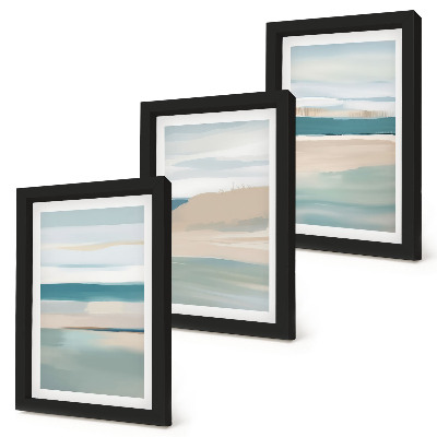 Juego de 3 cuadros decorativos Paisajes abstractos en tonos azules y beige.
