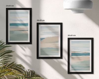 Juego de 3 cuadros decorativos Paisajes abstractos en tonos azules y beige.