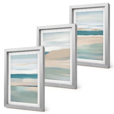 Juego de 3 cuadros decorativos Paisajes abstractos en tonos azules y beige.
