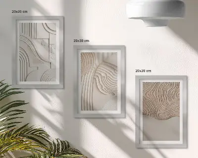 Tríptico enmarcado con diseños abstractos en tonos beige y blanco