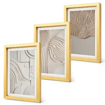 Tríptico enmarcado con diseños abstractos en tonos beige y blanco
