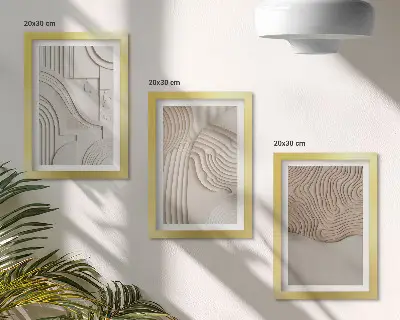 Tríptico enmarcado con diseños abstractos en tonos beige y blanco