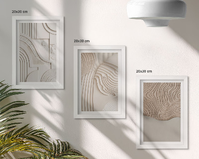 Tríptico enmarcado Diseños abstractos en tonos beige y blanco.