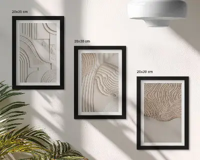 Tríptico enmarcado con diseños abstractos en tonos beige y blanco