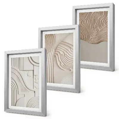 Tríptico enmarcado con diseños abstractos en tonos beige y blanco