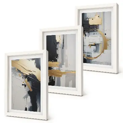 Juego de 3 cuadros decorativos con composiciones pictóricas abstractas en blanco y negro