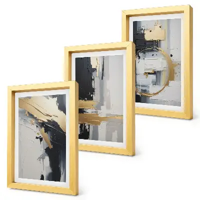 Juego de 3 cuadros decorativos con composiciones pictóricas abstractas en blanco y negro