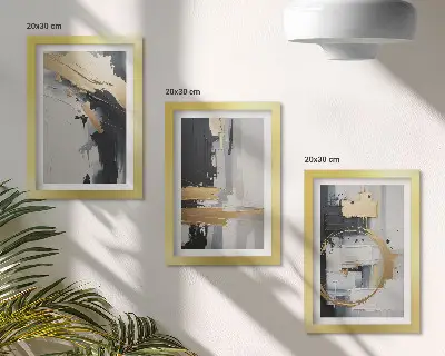 Juego de 3 cuadros decorativos con composiciones pictóricas abstractas en blanco y negro