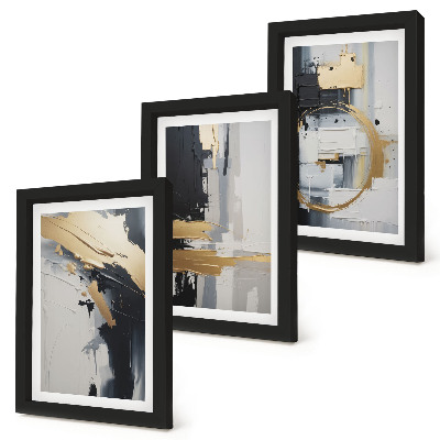 Juego de 3 cuadros decorativos Composiciones pictóricas abstractas en blanco y negro.