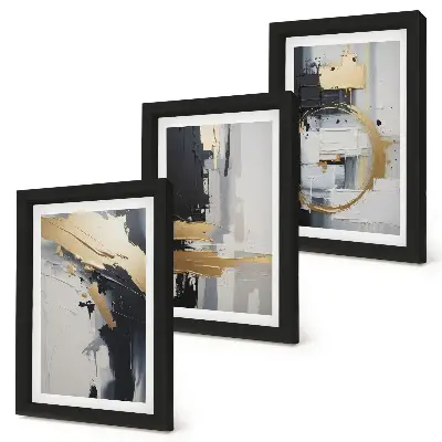Juego de 3 cuadros decorativos con composiciones pictóricas abstractas en blanco y negro