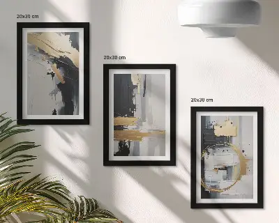 Juego de 3 cuadros decorativos con composiciones pictóricas abstractas en blanco y negro