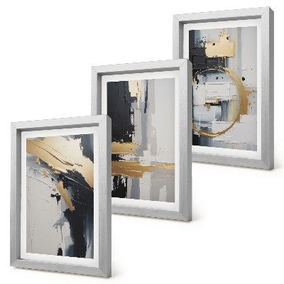 Juego de 3 cuadros decorativos Composiciones pictóricas abstractas en blanco y negro.