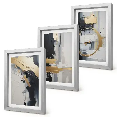 Juego de 3 cuadros decorativos con composiciones pictóricas abstractas en blanco y negro