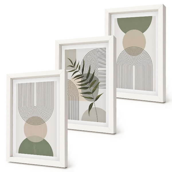 Tríptico enmarcado Formas abstractas en tonos verdes y beige.