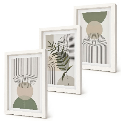 Tríptico enmarcado Formas abstractas en tonos verdes y beige.