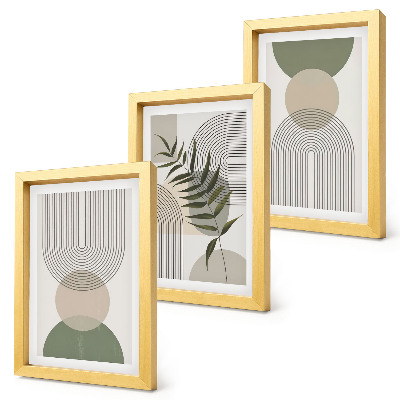 Tríptico enmarcado Formas abstractas en tonos verdes y beige.