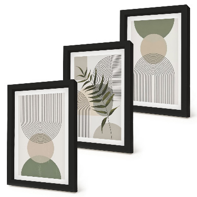 Tríptico enmarcado Formas abstractas en tonos verdes y beige.