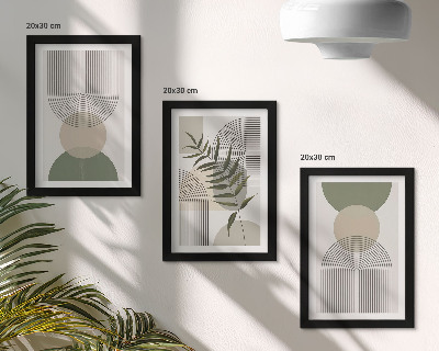 Tríptico enmarcado Formas abstractas en tonos verdes y beige.